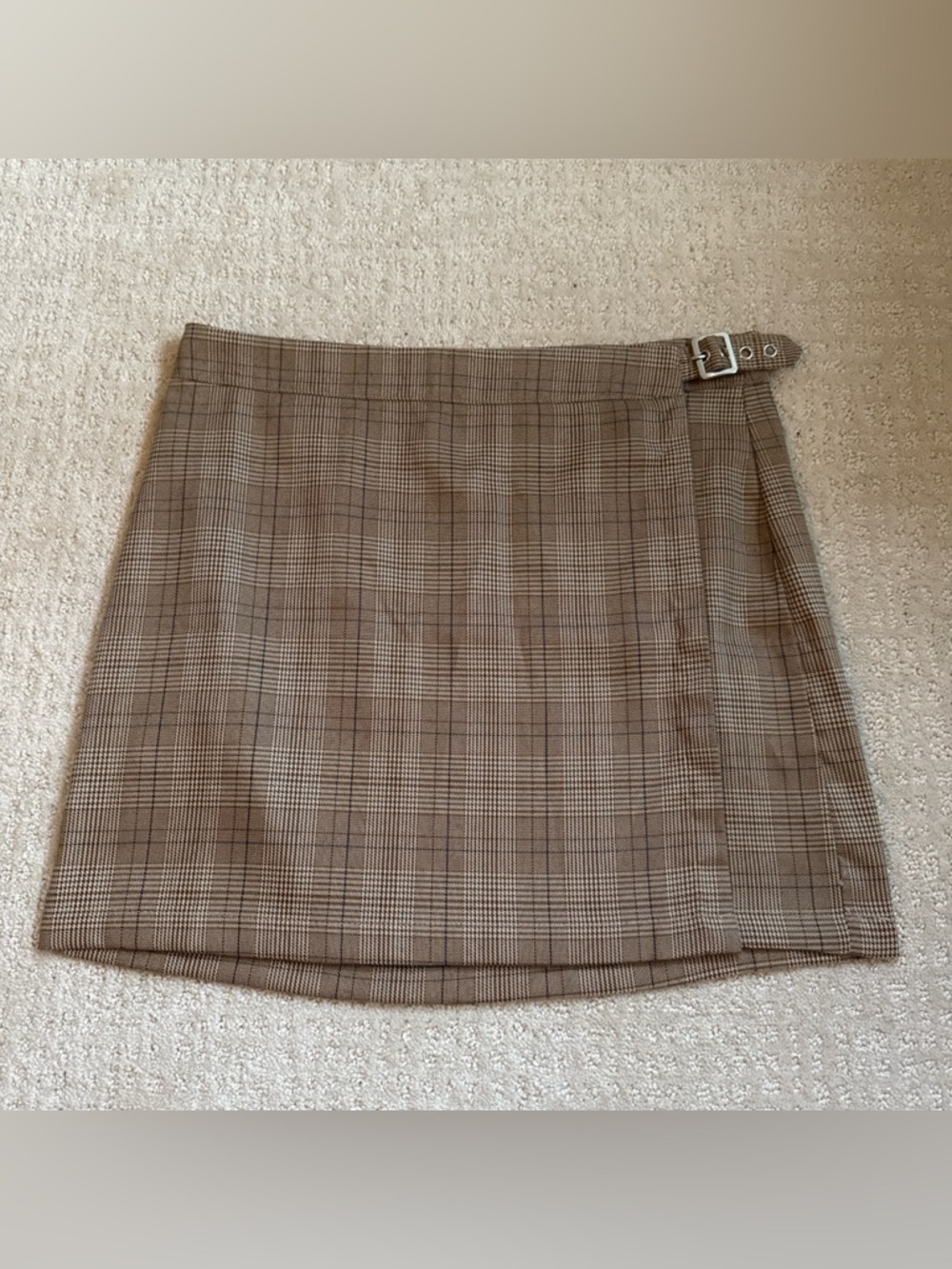Plaid Brown Wrap-Style Mini Skirt
